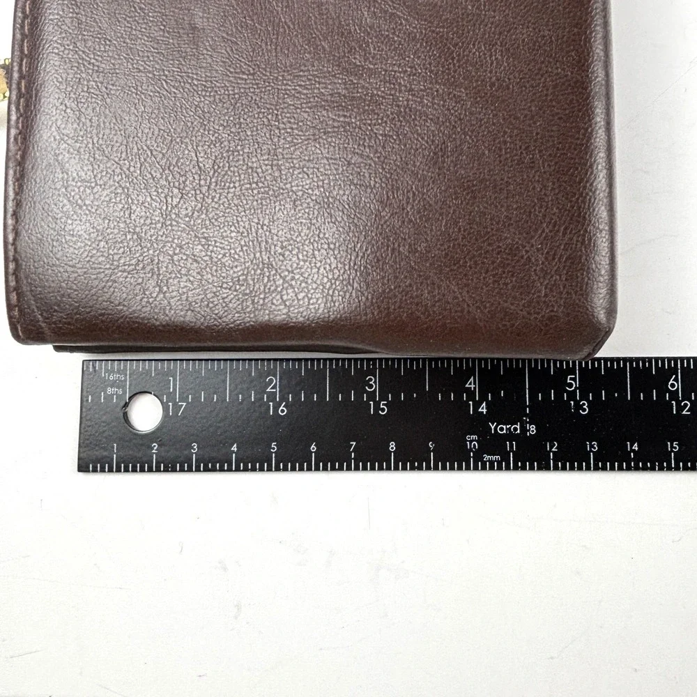 Vintage Leather‎ Clutch Bag Womens OS Brown Gold Handle Kiss Lock MCM 50's 60's